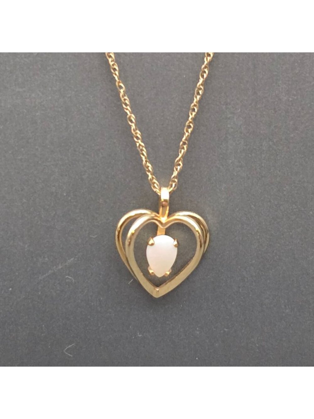 Vintage PPC 14K Gold Filled Opal Heart Pendant Necklace 18" Natural Gemstone